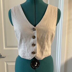 Tan Linen Cropped Vest Size S